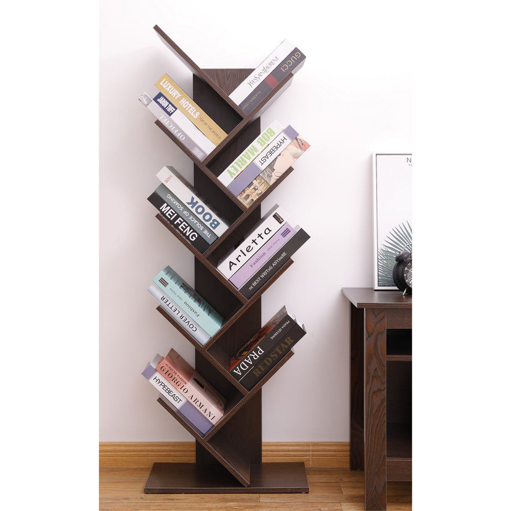 Wooden 9-Shelf Tree Magazine CD Storage Bookcase Image 2