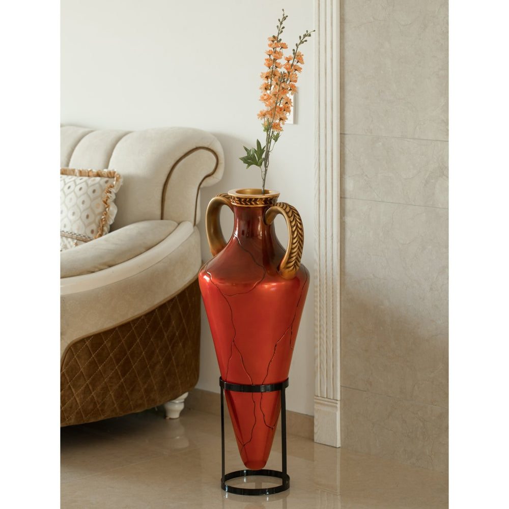Roman-Inspired Tall Floor Vase - Large Pointed Amphora Design  35-inch-Tall Decorative Vessel with Sturdy Metal Tripod Image 2