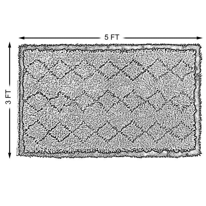 Handwoven Multicolored Geometric Trellis Plush Wool Shag Area Rug, 3 x 5 Image 7