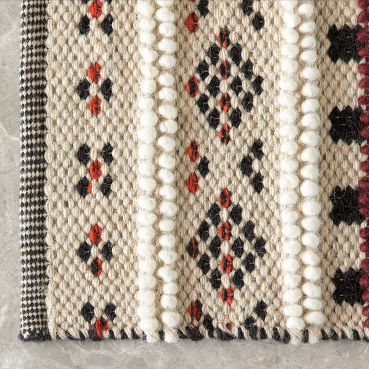 Handwoven Boho Beige Textured 100 Percent Wool Flatweave Kilim Rug Image 6