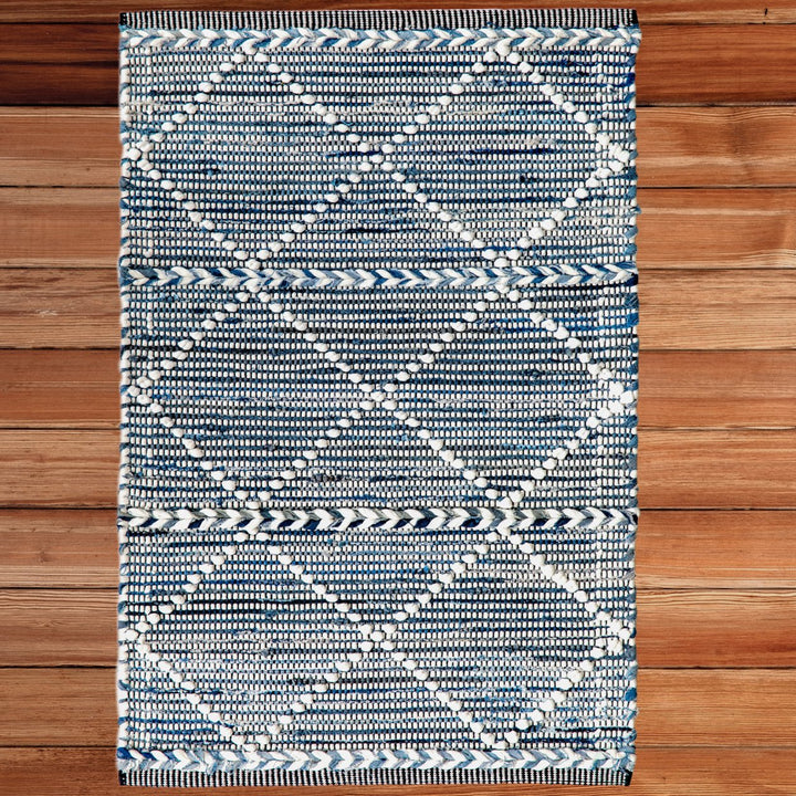 Handknotted Denim Textured Cotton Polyester Flatweave Kilim Rug Image 7