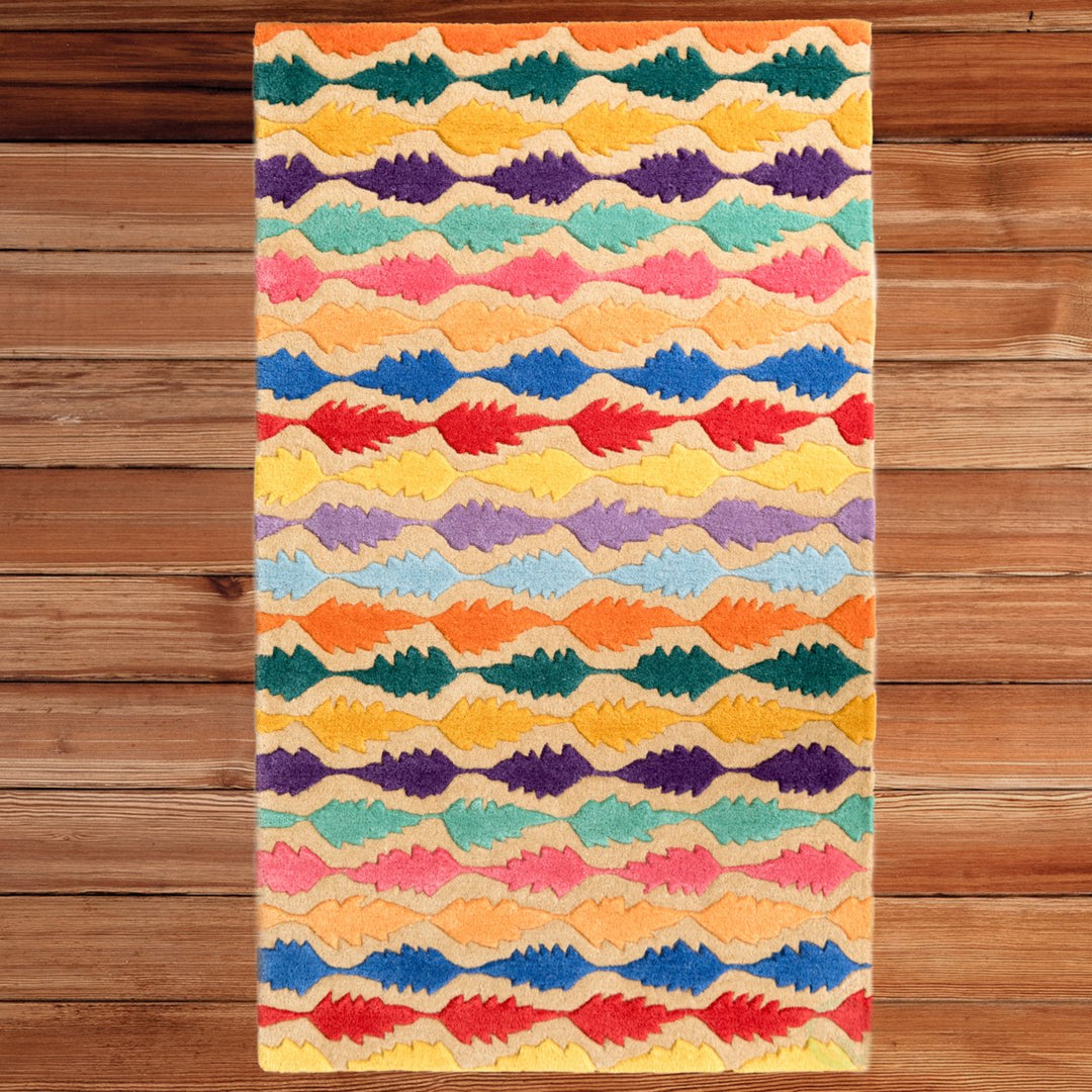 Handtufted Multicolored Leaf Design 100 Percent Wool Area Rug, 3 x 5 Rectangle Image 2