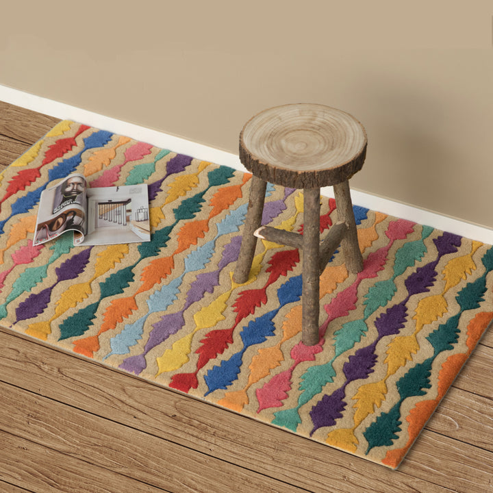 Handtufted Multicolored Leaf Design 100 Percent Wool Area Rug, 3 x 5 Rectangle Image 3