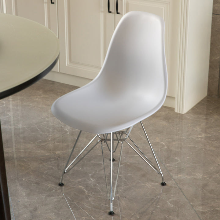 Mid-Century Modern Style Plastic DSW Shell Dining Chair with Metal Legs, White Image 6