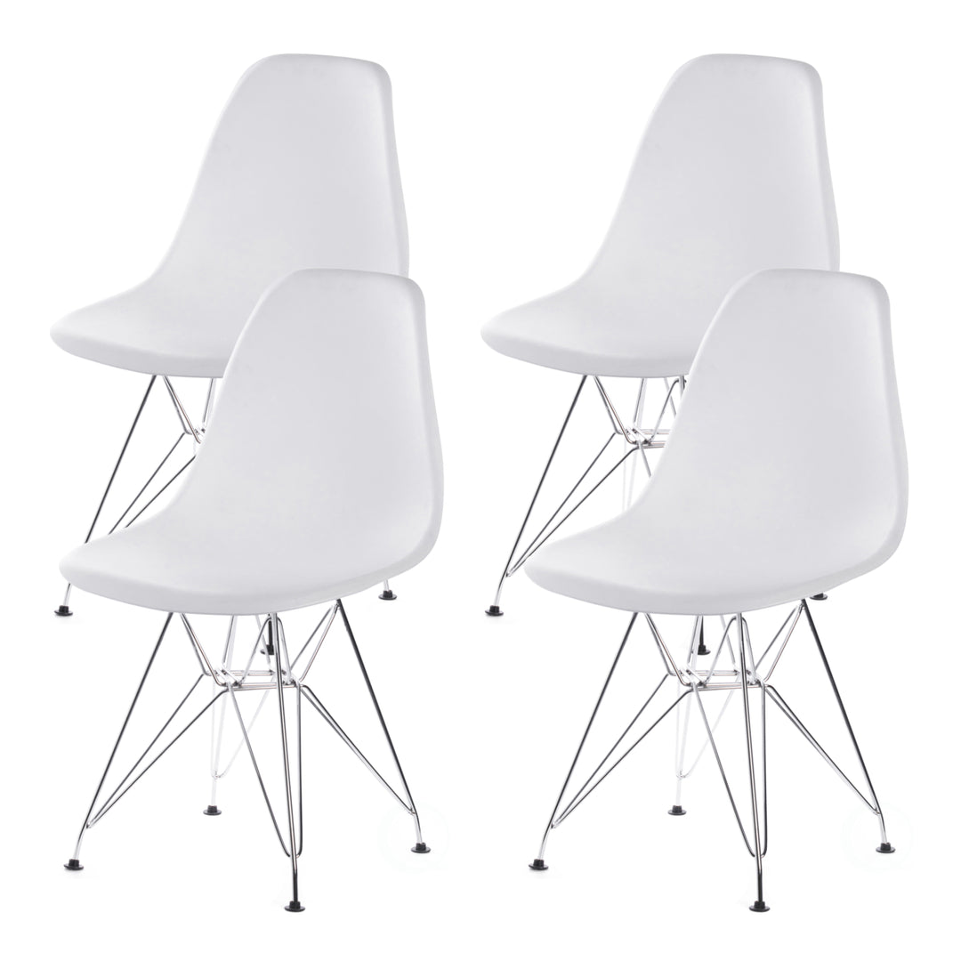 Mid-Century Modern Style Plastic DSW Shell Dining Chair with Metal Legs, White Image 9