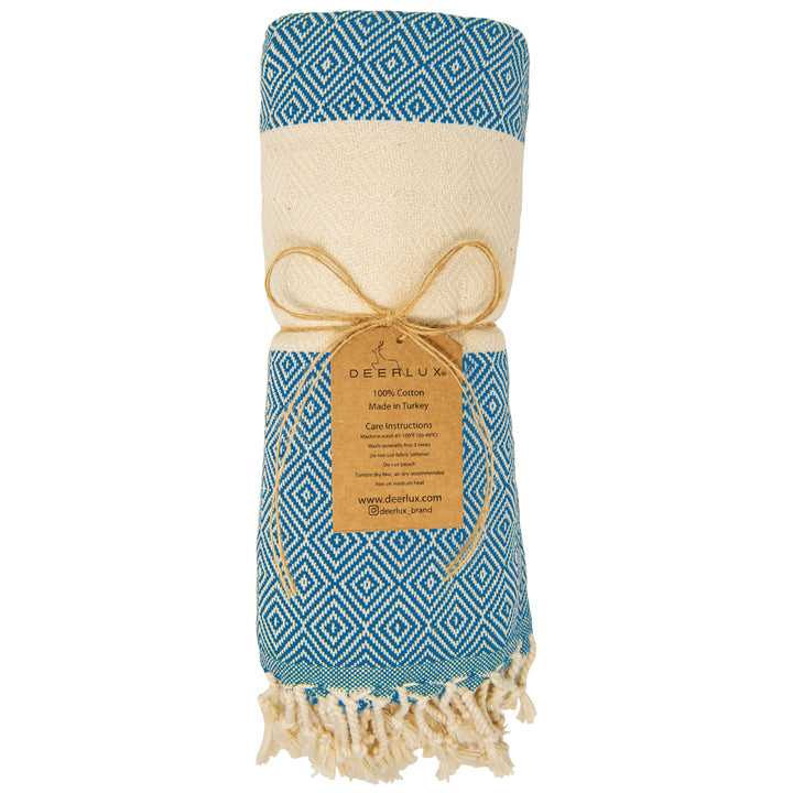 Deerlux 100 Percent Cotton Turkish Bath Towel, 40" x 70" Diamond Peshtemal Image 4