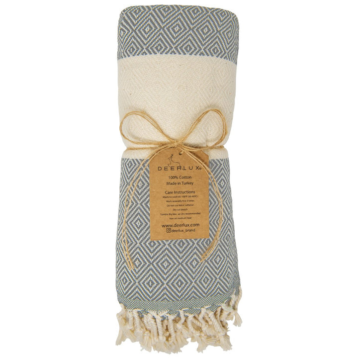 Deerlux 100 Percent Cotton Turkish Bath Towel, 40" x 70" Diamond Peshtemal Image 6