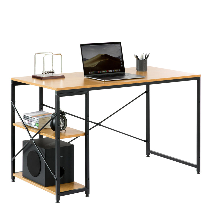 Industrial Rectangular Wood and Metal Home Office Computer Desk with 2 Side Shelves Image 1