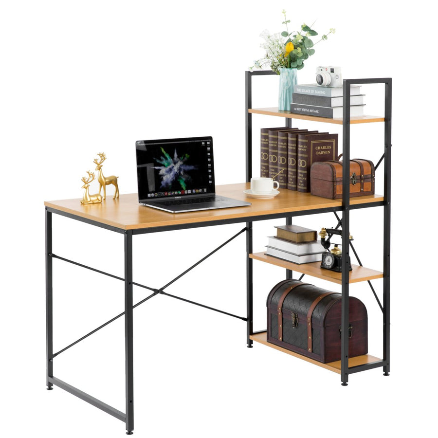 Wood and Metal Industrial Home Office Computer Desk with Bookshelves Image 1