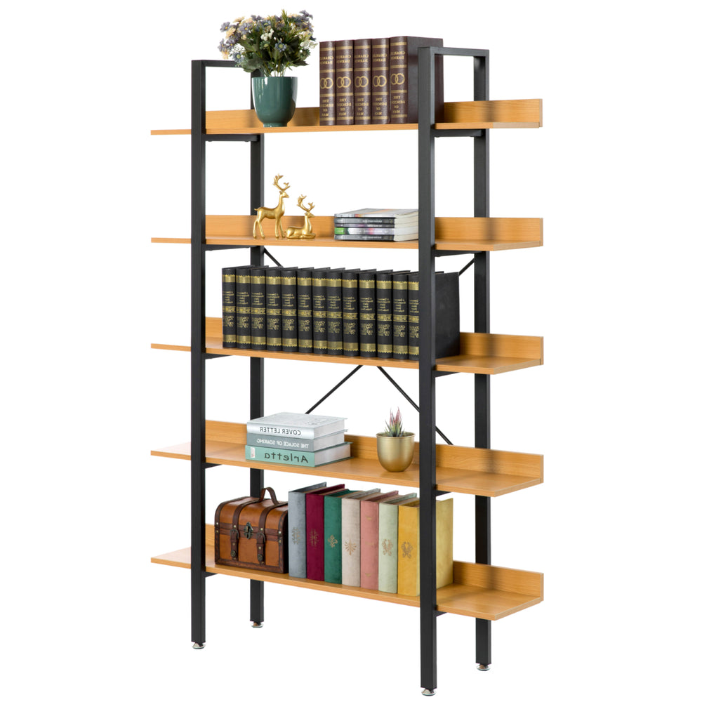Industrial Wood and Metal Etagere Rustic Bookcase Free Standing Bookshelf Image 2