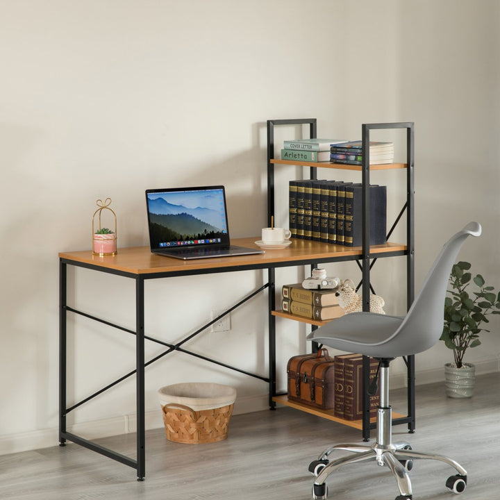 Wood and Metal Industrial Home Office Computer Desk with Bookshelves Image 4