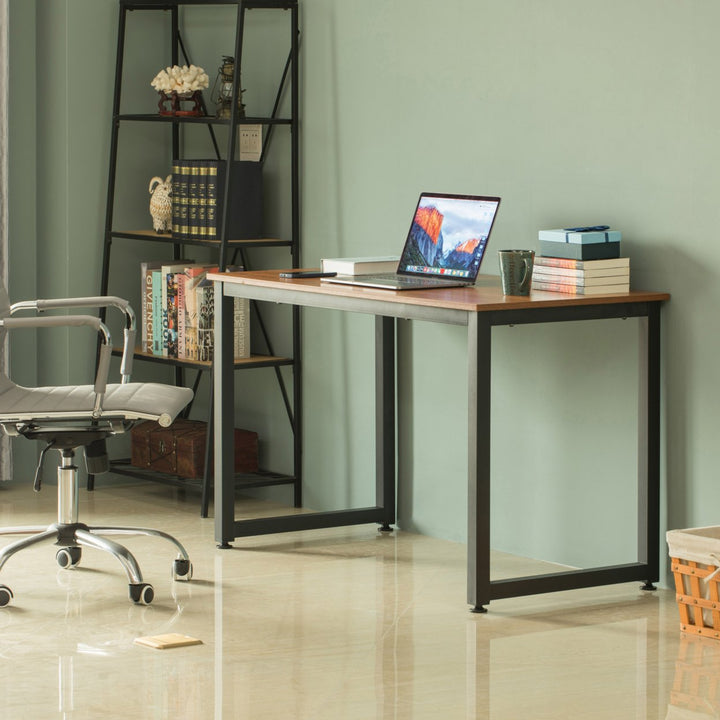 Wooden Writing Desk Homes Office Table with Sturdy Metal Frame Image 4