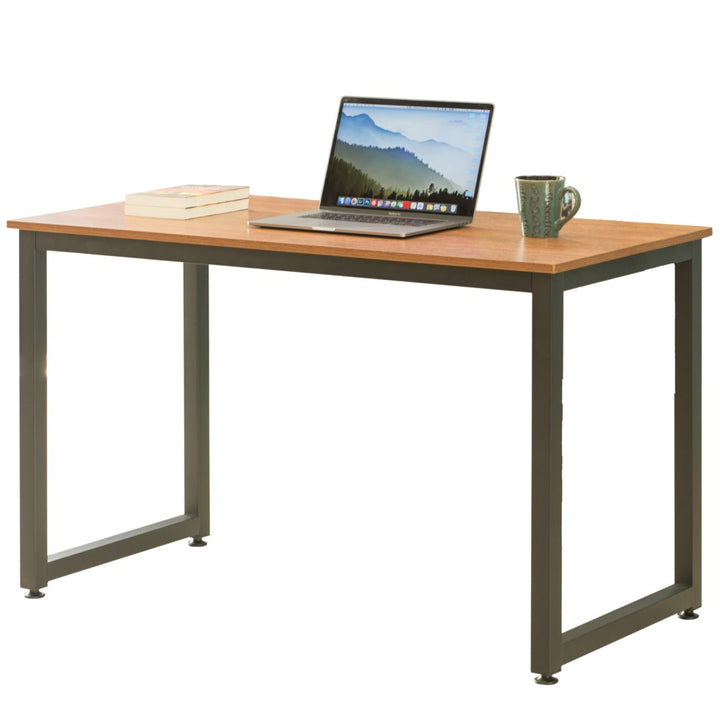 Wooden Writing Desk Homes Office Table with Sturdy Metal Frame Image 1