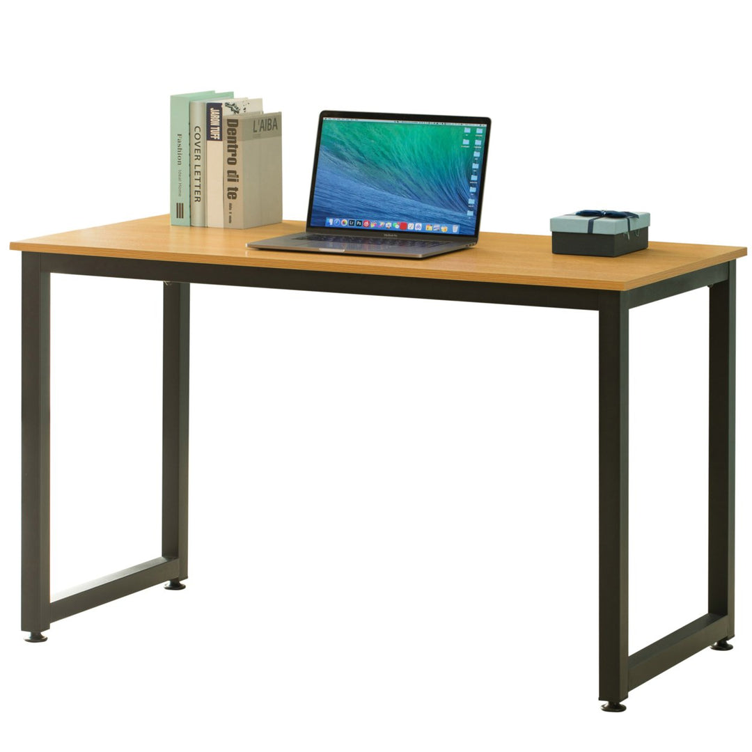 Wooden Writing Desk Homes Office Table with Sturdy Metal Frame Image 10