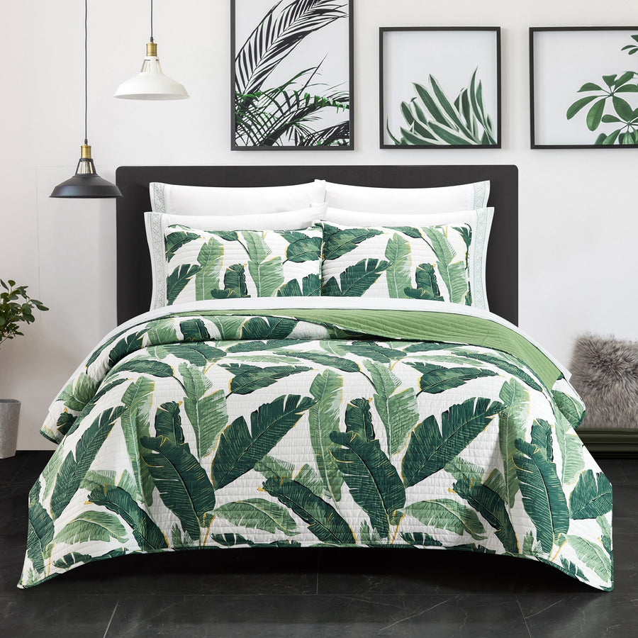 Palm Spring 9 or 6 Piece Quilt Set Watercolor Floral Pattern Print Bed In A Bag Image 1