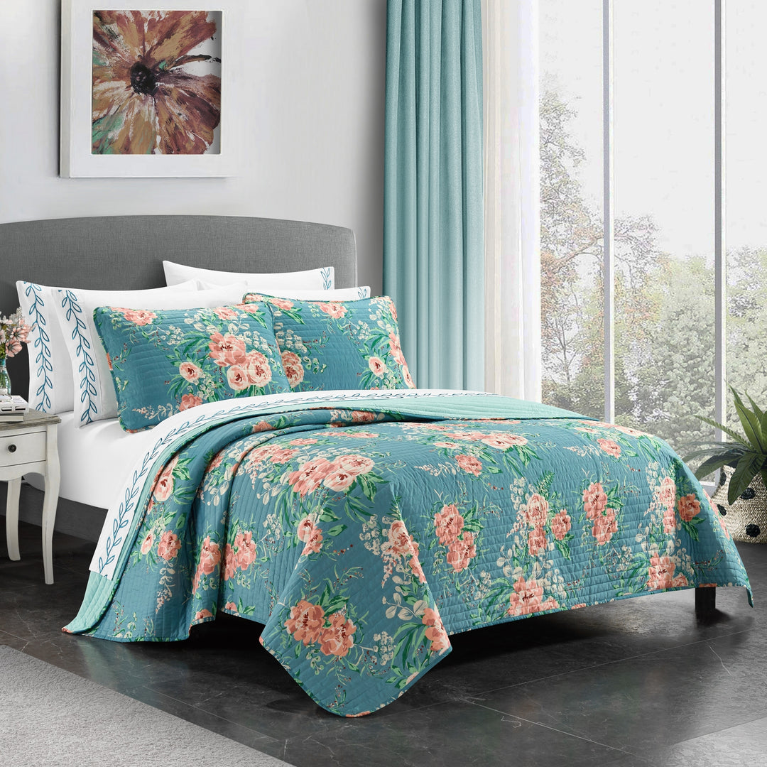Palm Spring 9 or 6 Piece Quilt Set Watercolor Floral Pattern Print Bed In A Bag Image 5