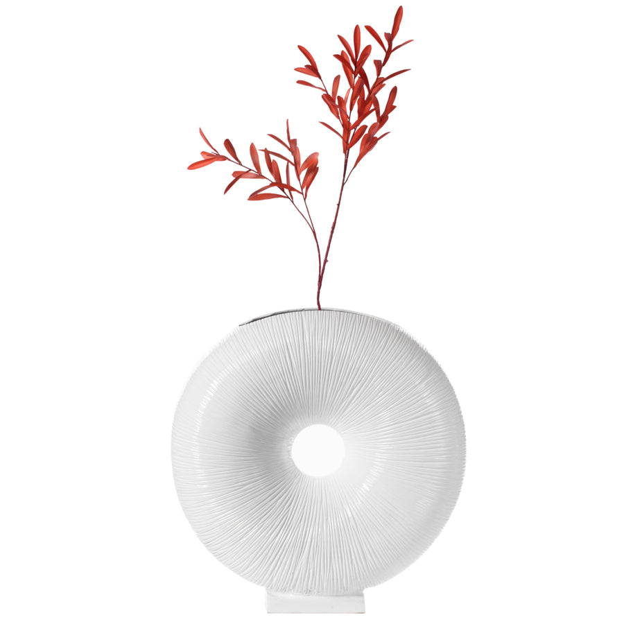 White Modern Round Flat Doughnut Hole Vase Image 1