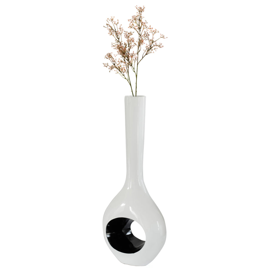 Decorative Unique Tall Vase with Hole Outside White Inside Black Image 1