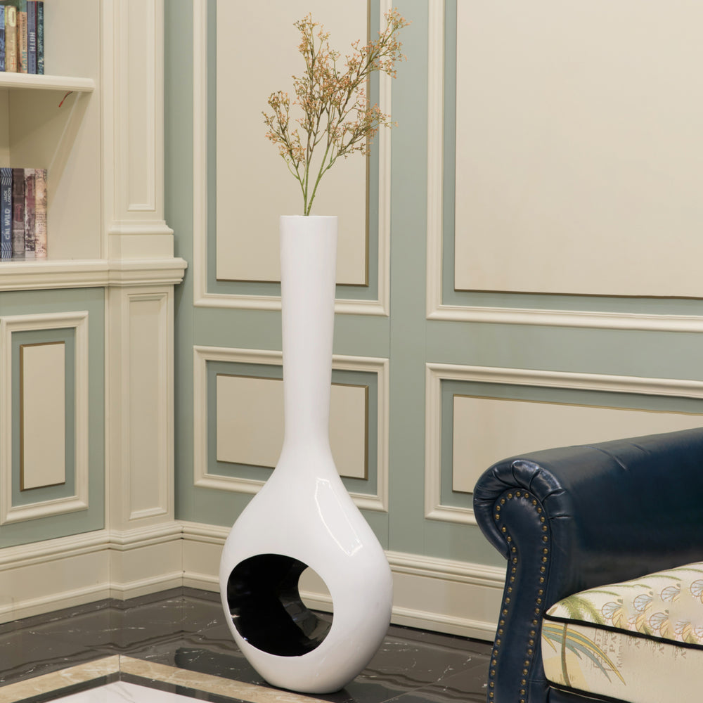 Decorative Unique Tall Vase with Hole Outside White Inside Black Image 2