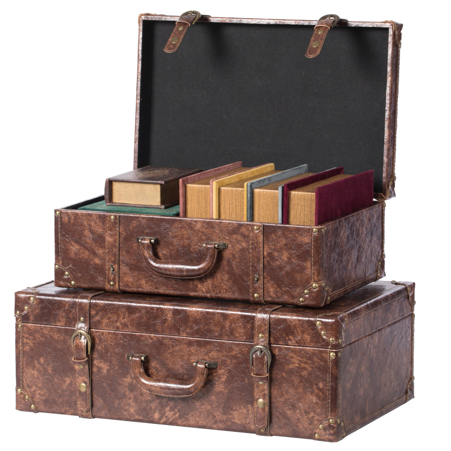 Suitcase Storage Trunk with Faux Leather Set of 2 Image 1