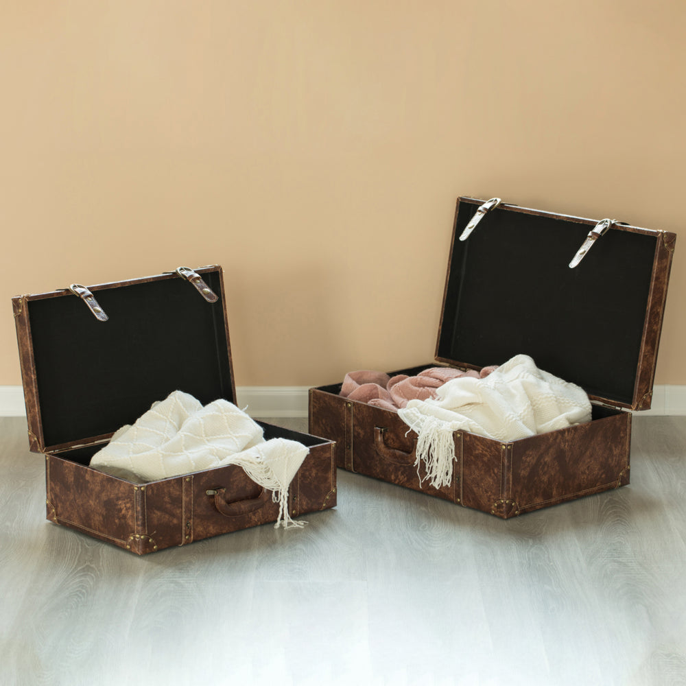 Suitcase Storage Trunk with Faux Leather Set of 2 Image 2