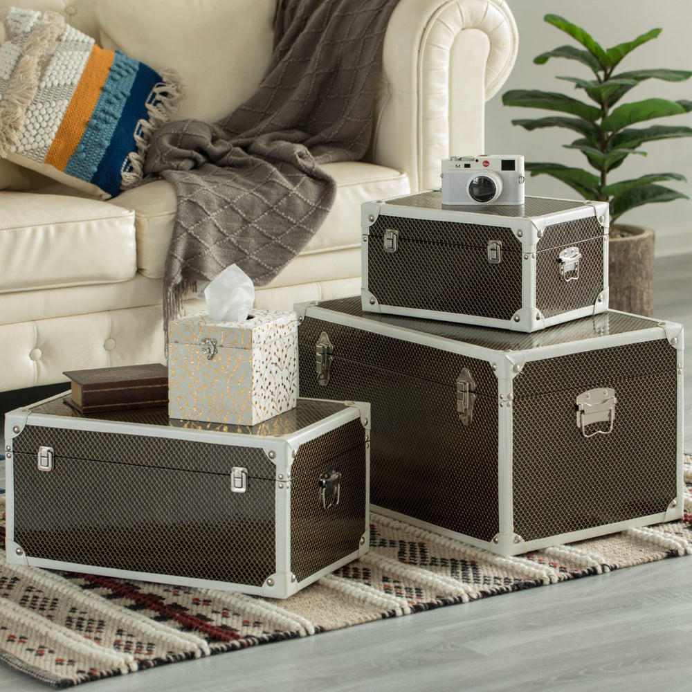 Faux Leather Storage Trunk Set of 3 Image 2