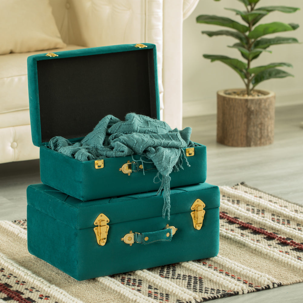Decorative Tufted Velvet Suitcase Treasure Chest Set of 2 Image 2