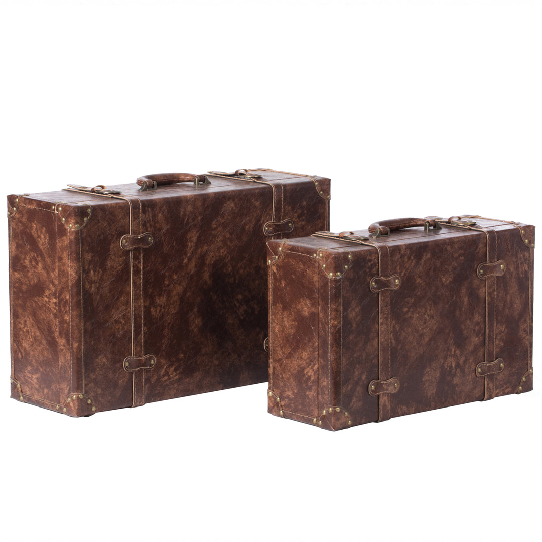 Suitcase Storage Trunk with Faux Leather Set of 2 Image 3