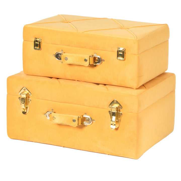 Decorative Tufted Velvet Suitcase Treasure Chest Set of 2 Image 3