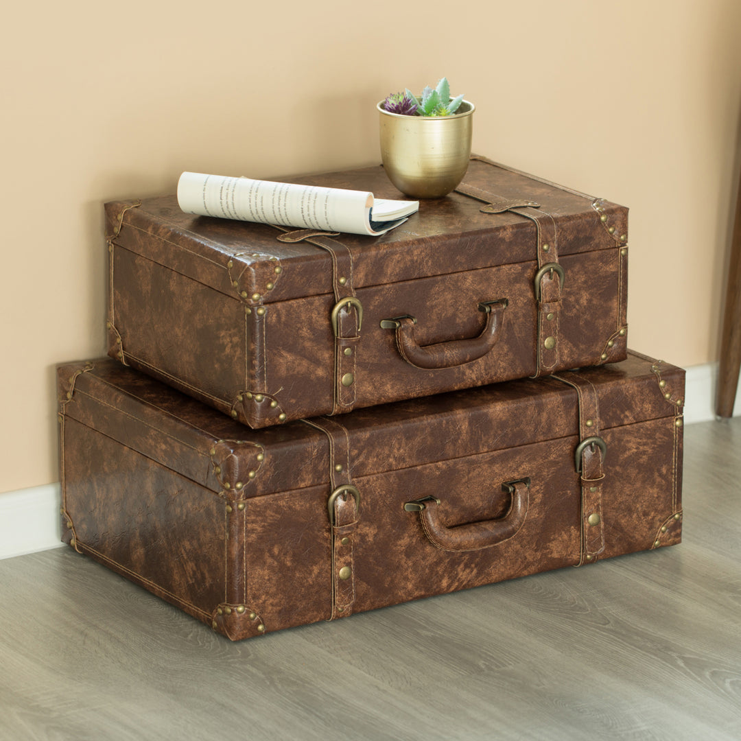 Suitcase Storage Trunk with Faux Leather Set of 2 Image 5