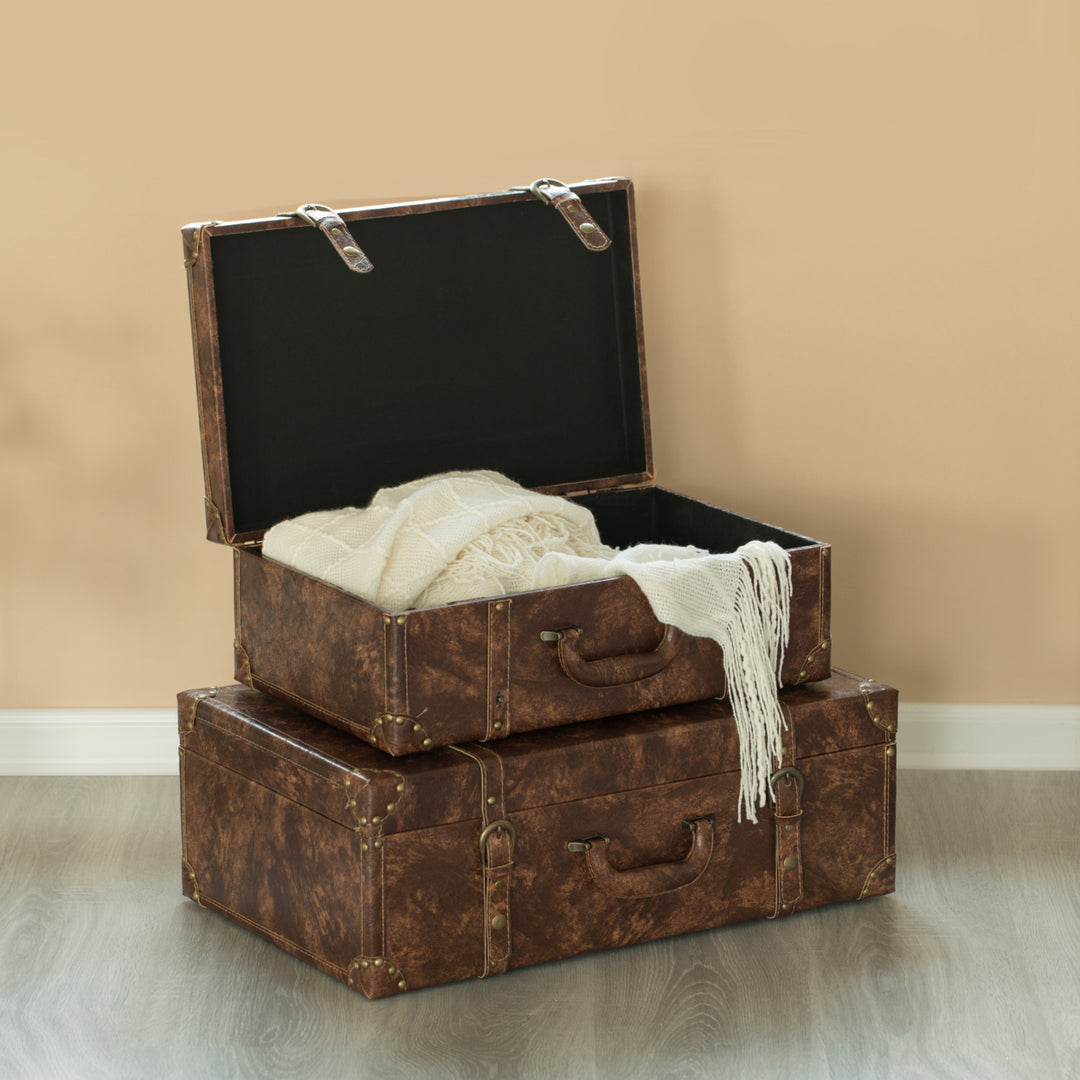 Suitcase Storage Trunk with Faux Leather Set of 2 Image 6