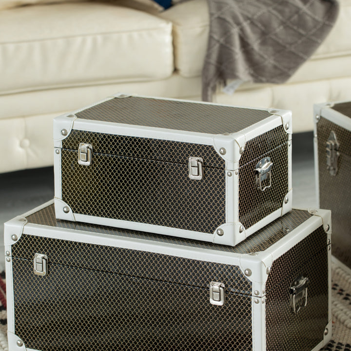 Faux Leather Storage Trunk Set of 3 Image 6