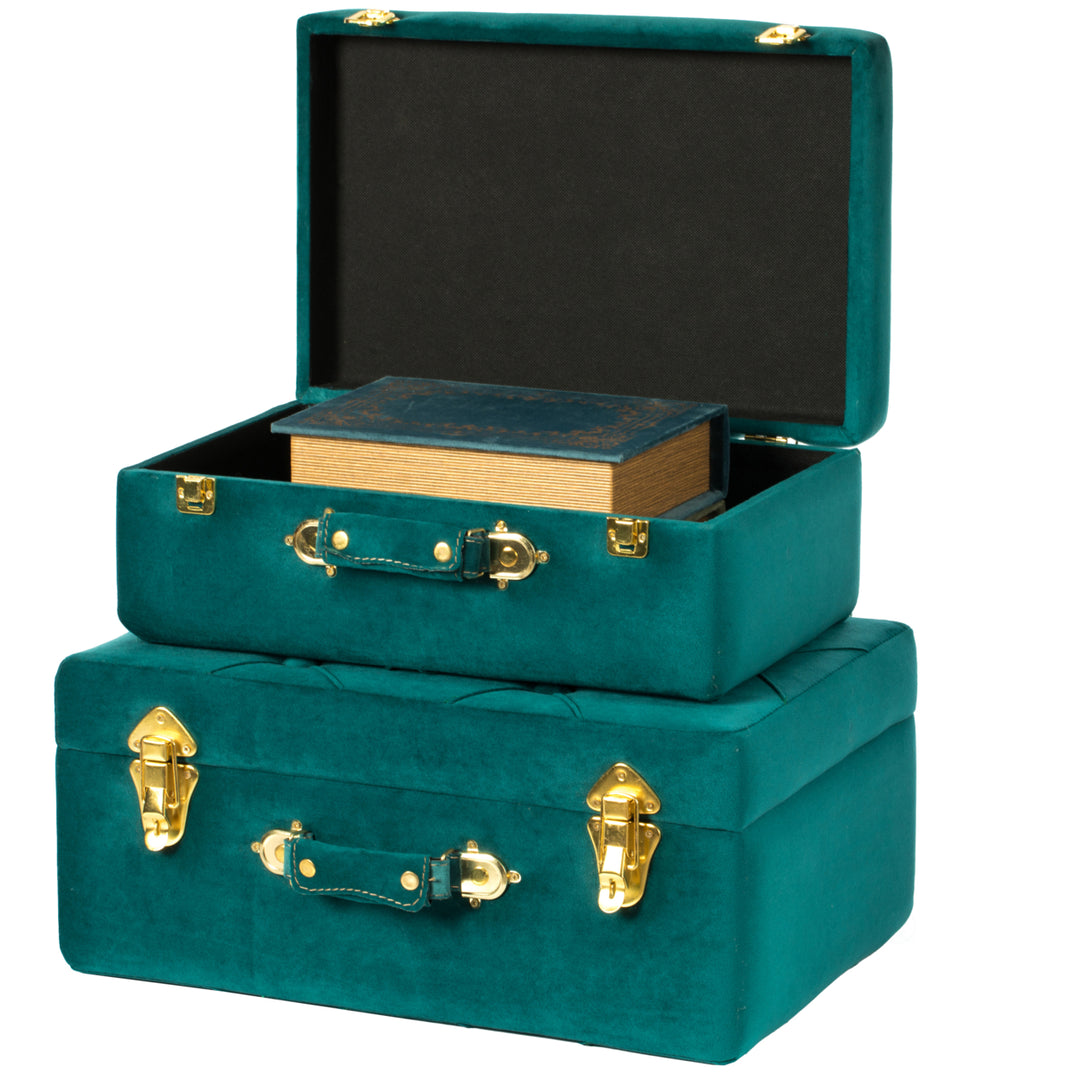 Decorative Tufted Velvet Suitcase Treasure Chest Set of 2 Image 8