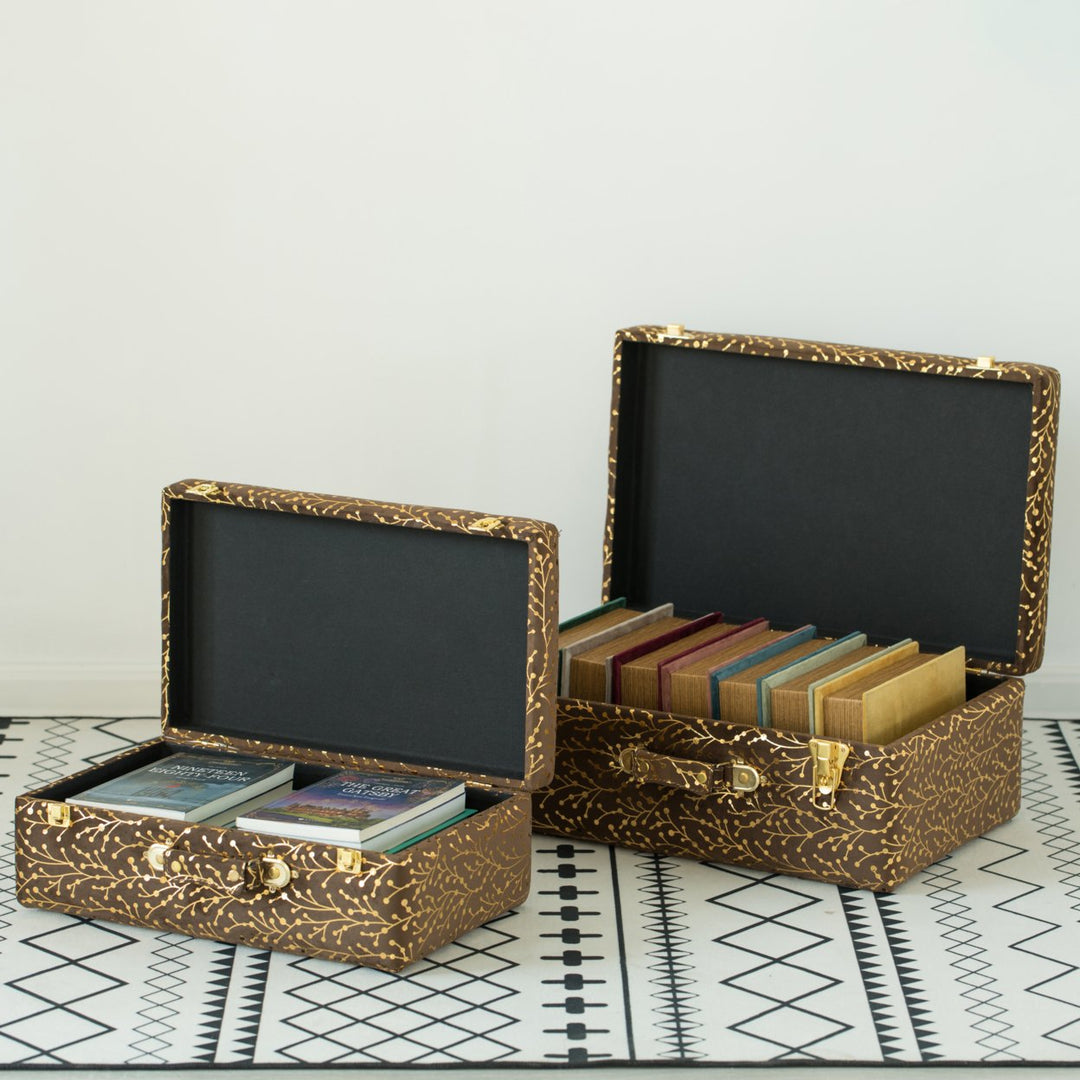 Decorative Tufted Velvet Suitcase Treasure Chest Set of 2, Brown Image 5