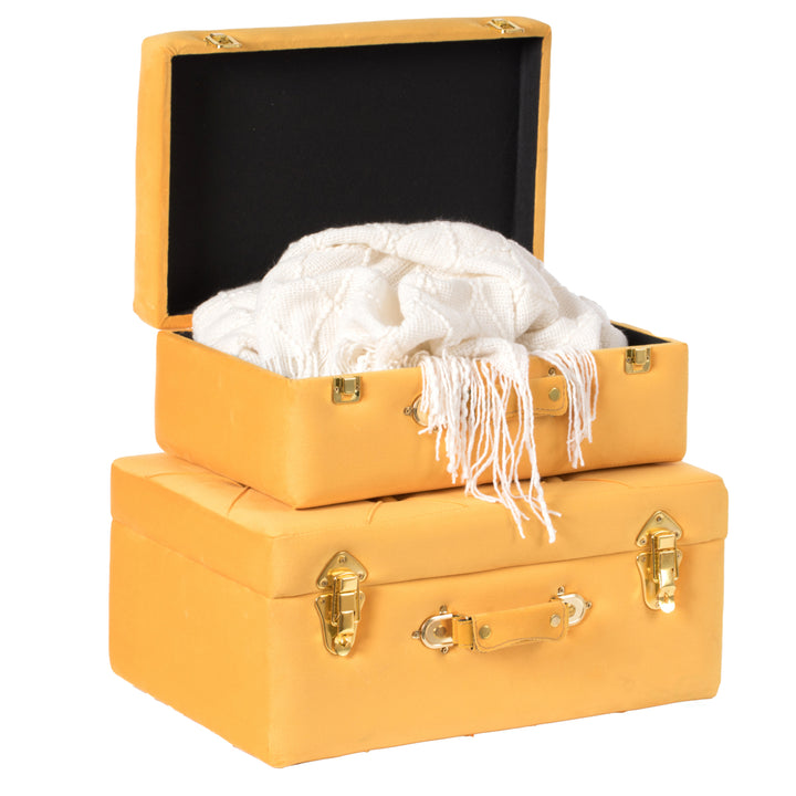 Decorative Tufted Velvet Suitcase Treasure Chest Set of 2 Image 10