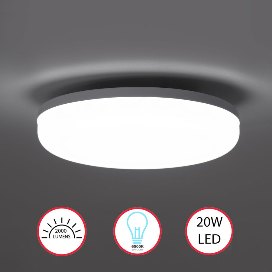 White Plastic 6 in Round LED Ceiling Light Fixture for Entryway, Office, Outdoor, 6500K Daylight, 2000lm 20W Image 1