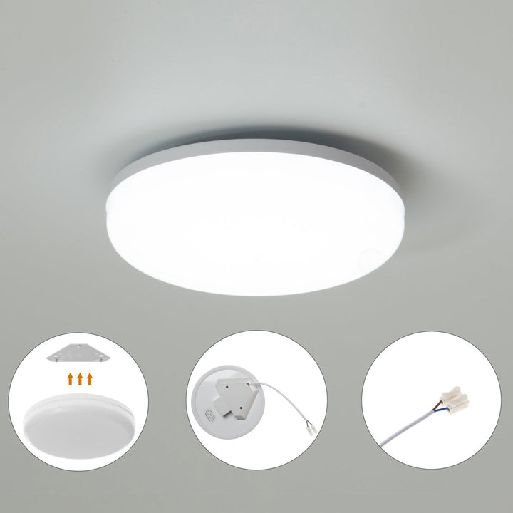 White Plastic 6 in Round LED Ceiling Light Fixture for Entryway, Office, Outdoor, 6500K Daylight, 2000lm 20W Image 5
