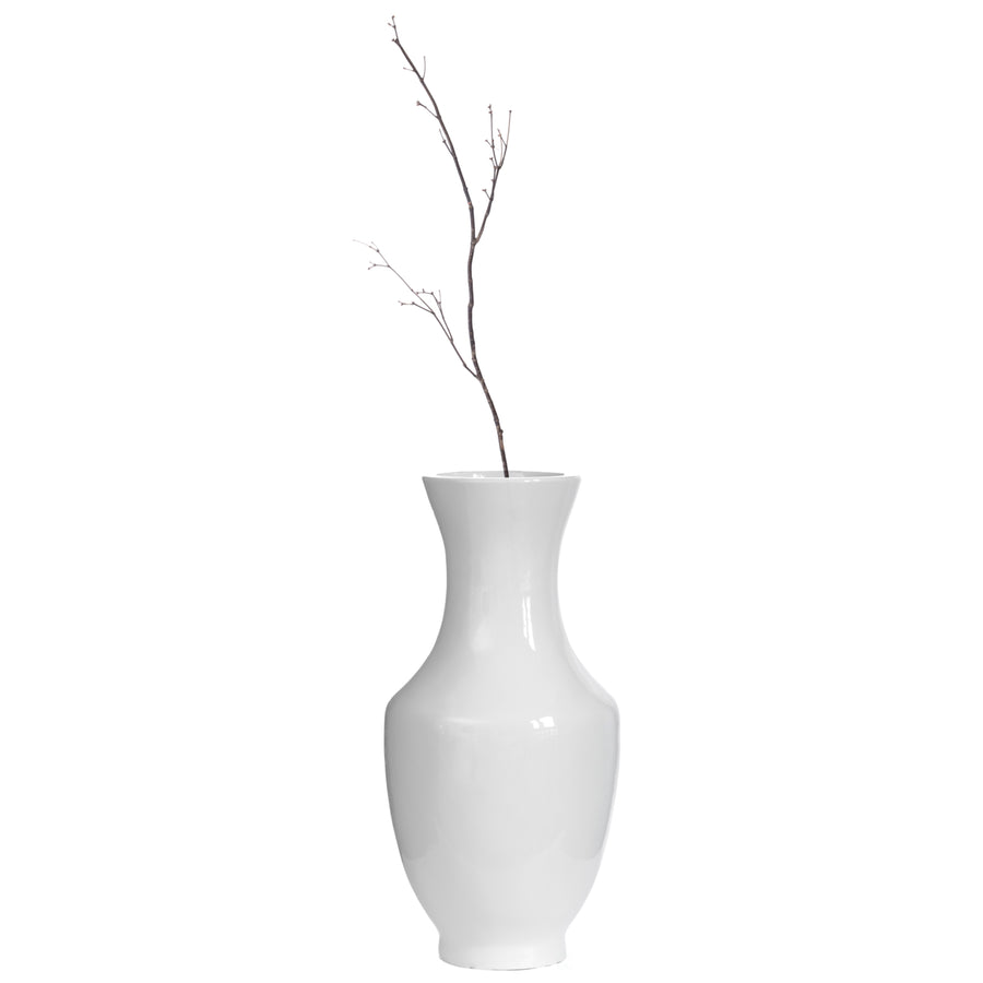 Modern Dining Trumpet Floor Vase, For Entryway and Living Room, White Fiberglass 22 inch Image 1