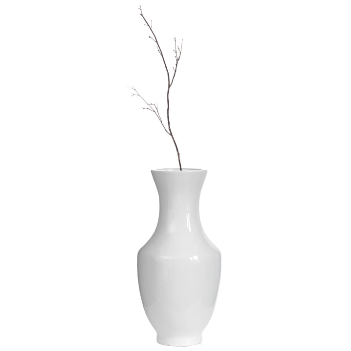 Modern Dining Trumpet Floor Vase, For Entryway and Living Room, White Fiberglass 22 inch Image 1