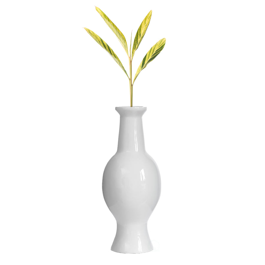 Modern Dining Trumpet Floor Vase, For Entryway and Living Room, White Fiberglass 26 inch Image 1