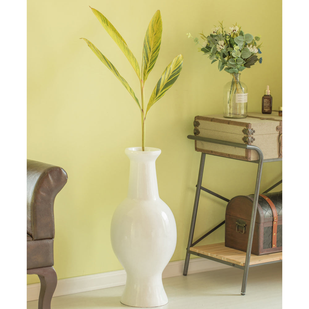 Modern Dining Trumpet Floor Vase, For Entryway and Living Room, White Fiberglass 26 inch Image 2