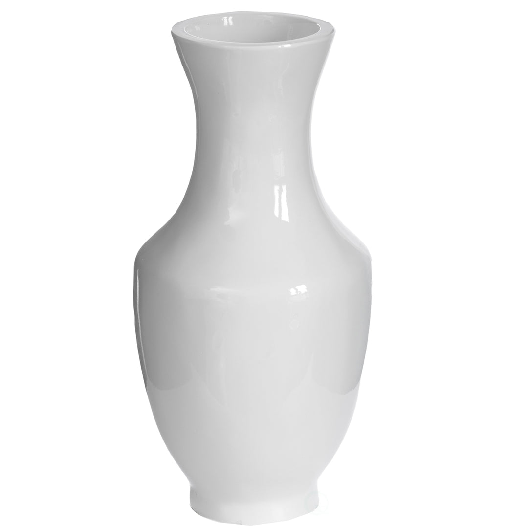 Modern Dining Trumpet Floor Vase, For Entryway and Living Room, White Fiberglass 22 inch Image 3