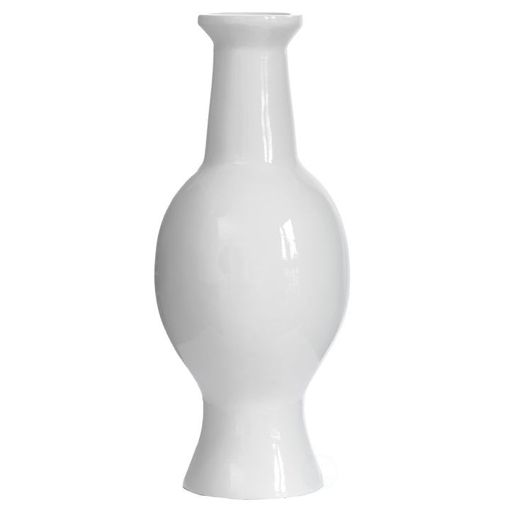 Modern Dining Trumpet Floor Vase, For Entryway and Living Room, White Fiberglass 26 inch Image 3