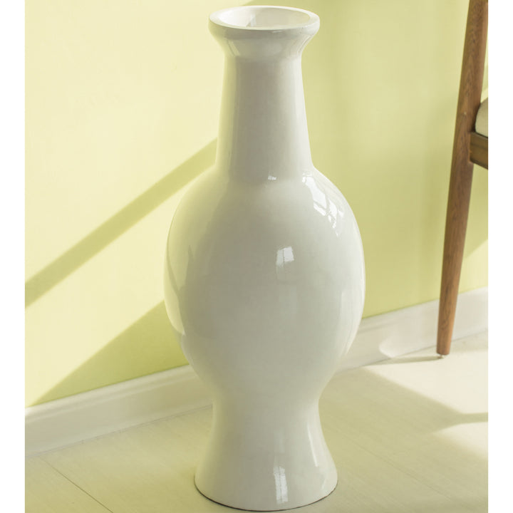 Modern Dining Trumpet Floor Vase, For Entryway and Living Room, White Fiberglass 26 inch Image 5