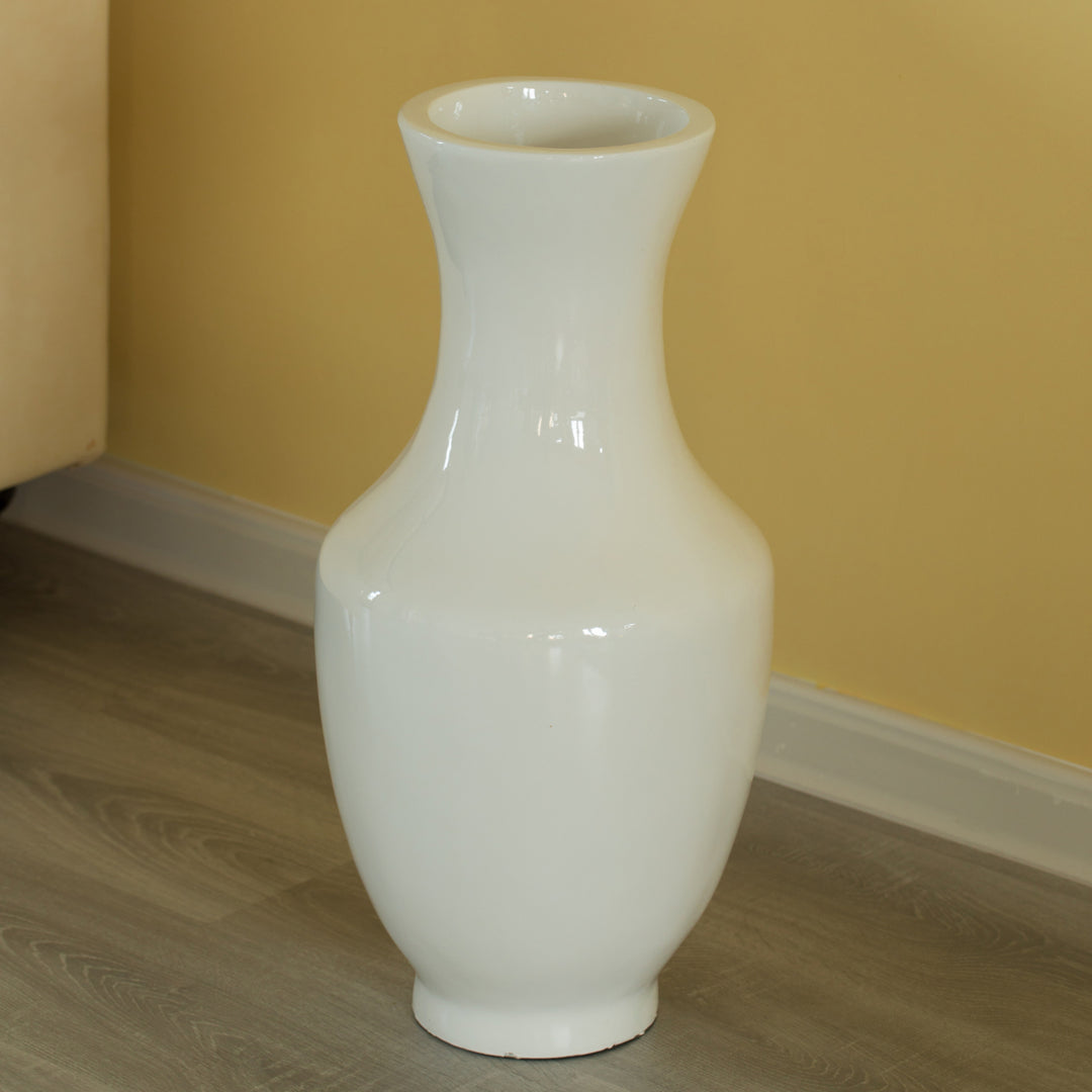 Modern Dining Trumpet Floor Vase, For Entryway and Living Room, White Fiberglass 22 inch Image 7