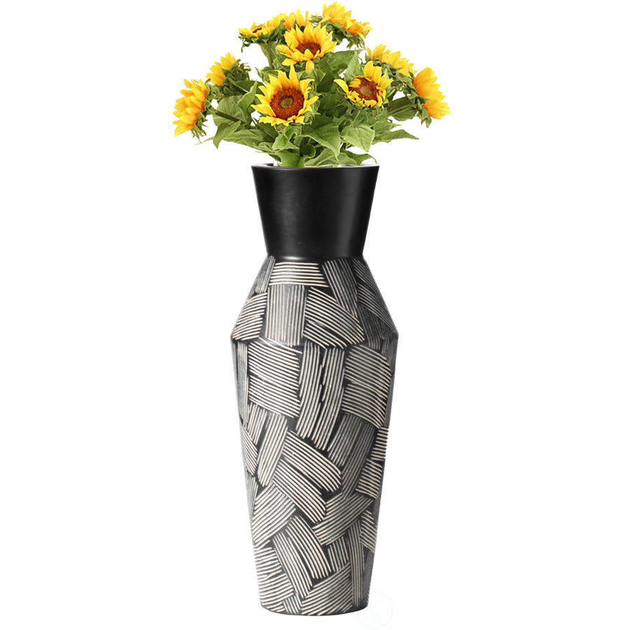 Trumpet Classic Style Straight Designed Table Vase for Entryway Dining or Living Room, Ceramic Black Image 1