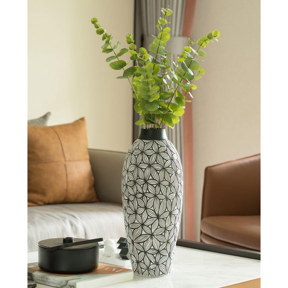 Flower-Inspired Ceramic Vase - Unique White 7-Inch-Dia Round Table Decor for Entryway, Dining Room, Living Room - Image 2