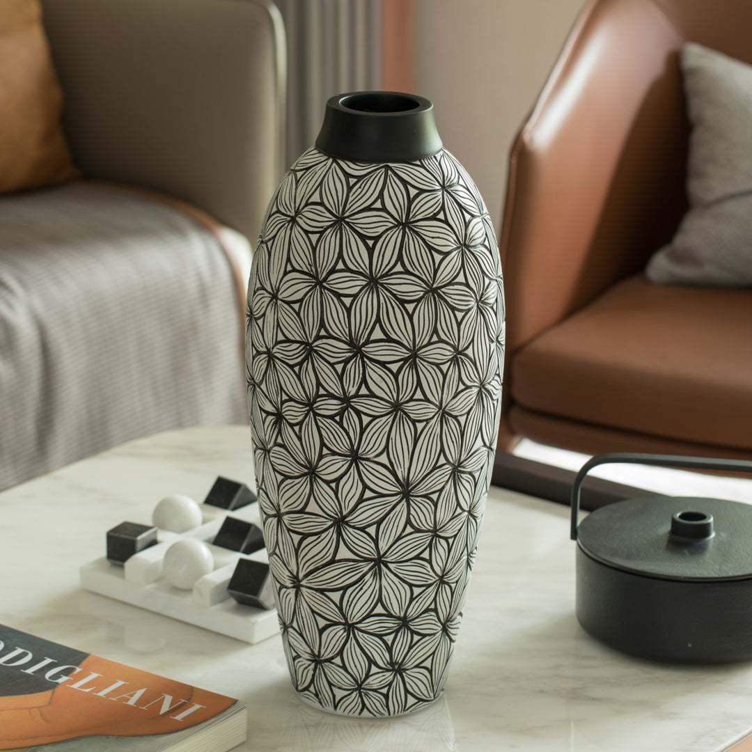 Flower-Inspired Ceramic Vase - Unique White 7-Inch-Dia Round Table Decor for Entryway, Dining Room, Living Room - Image 5