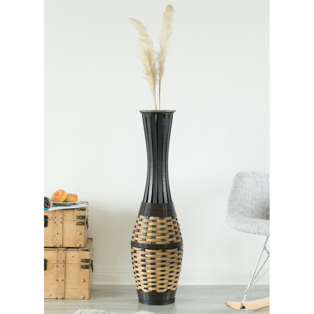 Elegant Antique 34-inch-tall Trumpet Style Floor Vase - Versatile Entryway or Living Room, or  with Decorative Bamboo, Image 2