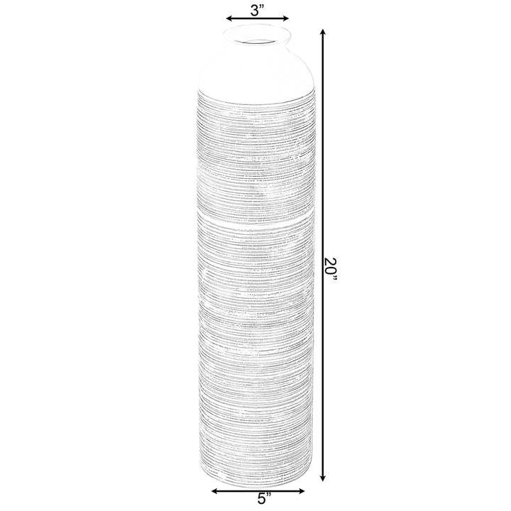 Contemporary Floor Vase - Ribbed 20-Inch-Tall Trumpet Style Ceramic White Table Vase - Modern  Accent  Elegant Sleek Image 4